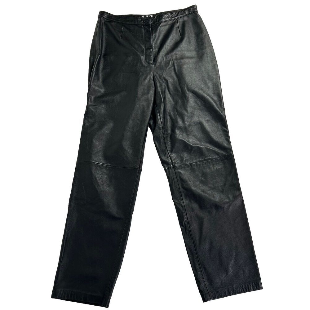 Vintage Mix It Women's Leather Pants Size 14 Black‎ Straight Leg High Waist